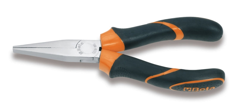 Long Flat Knurled Nose Pliers Bi-Material Handles 160mm - Beta Tools 1008BM 160 - Image 1