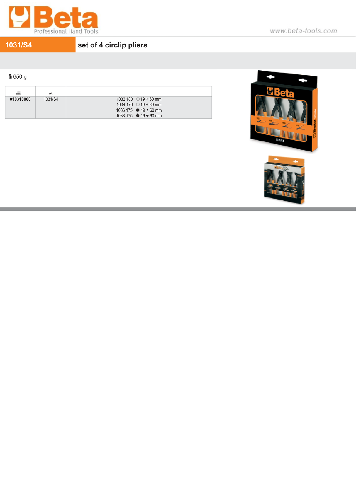 Set of 4 Circlip Pliers 19mm - 60mm - Beta Tools 1031/S4 - Image 4