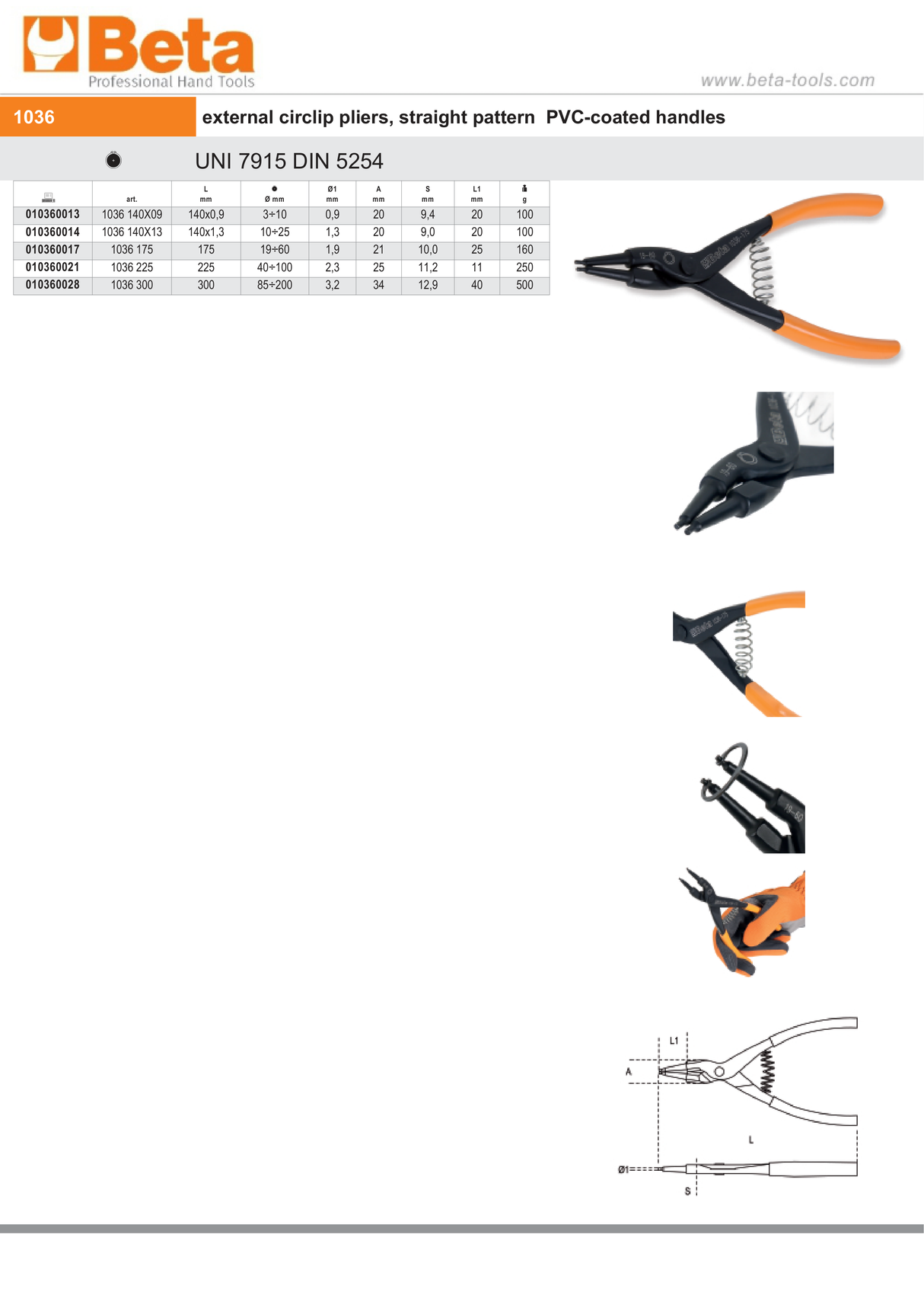 External Circlip Pliers Straight Pattern PVC Handles 175mm - Beta Tools 1036 175 - Image 7