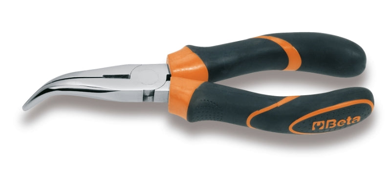 Extra-Long Bent Needle Knurled Nose Pliers Chrome-Plated Bi-Material Handles 160mm Length - Beta Tools 1168BM 160 - Image 1