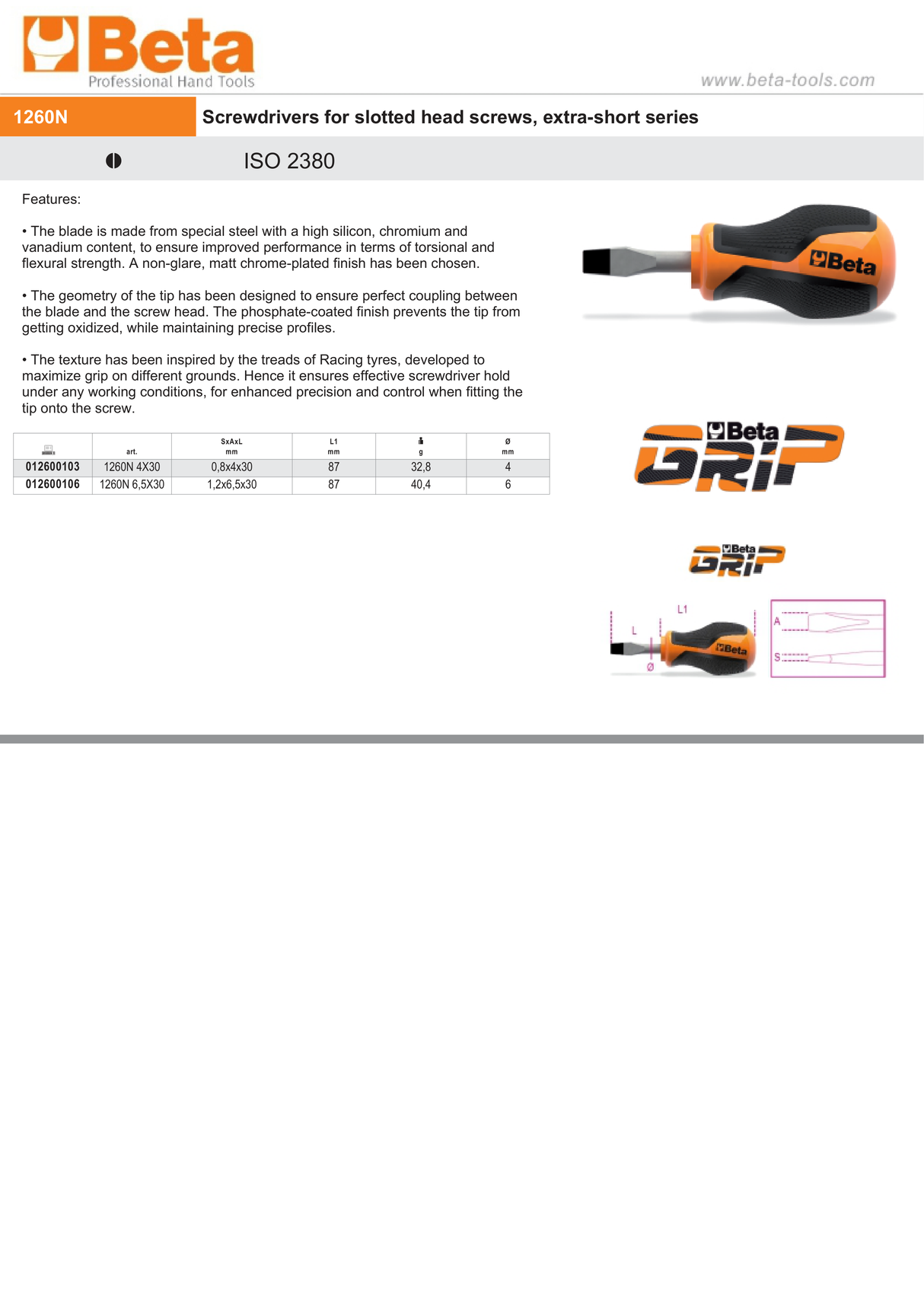 Extra-Short Screwdriver for Slotted Head Screws 0.8x4mm 30mm Length - BetaGRIP 1260N 4X30 - Image 4