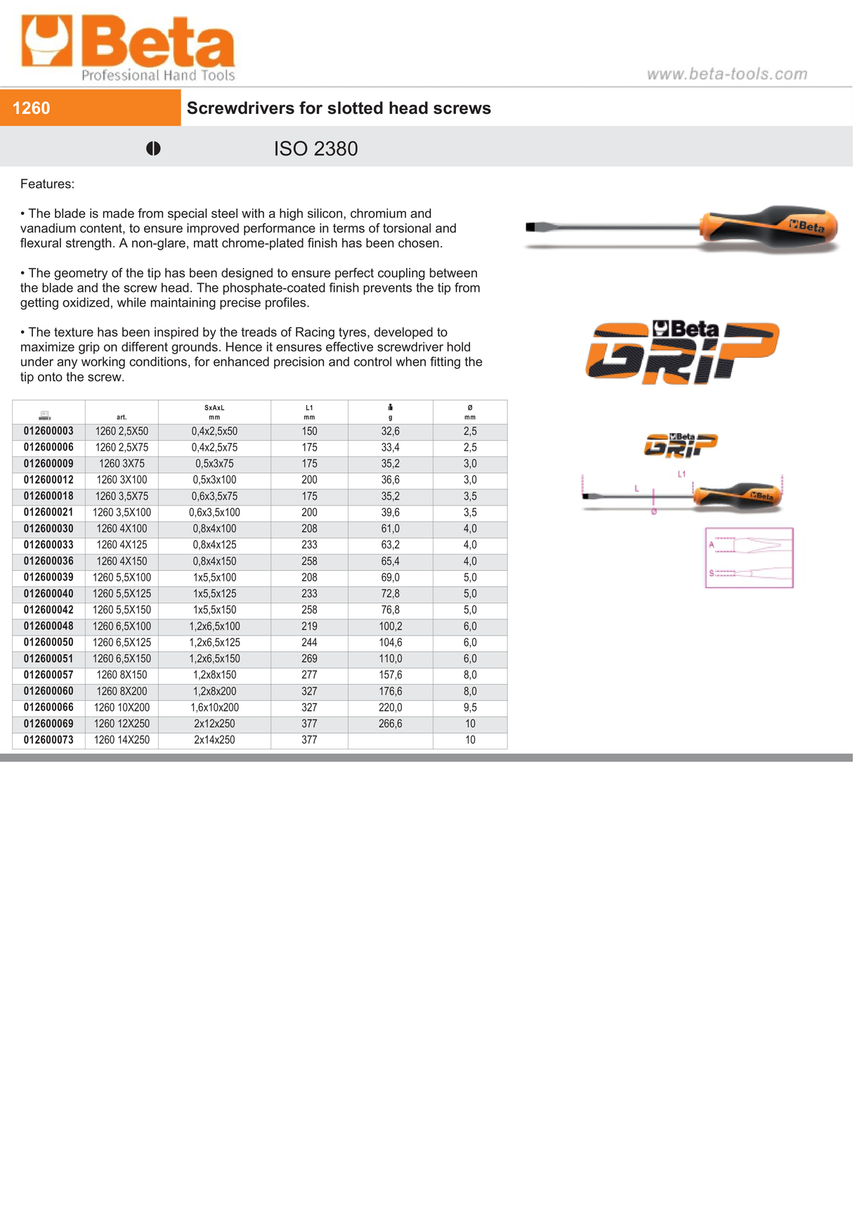 Screwdriver for Slotted Head Screws 1.2x6.5mm 150mm Length - BetaGRIP 1260 6,5X150 - Image 4