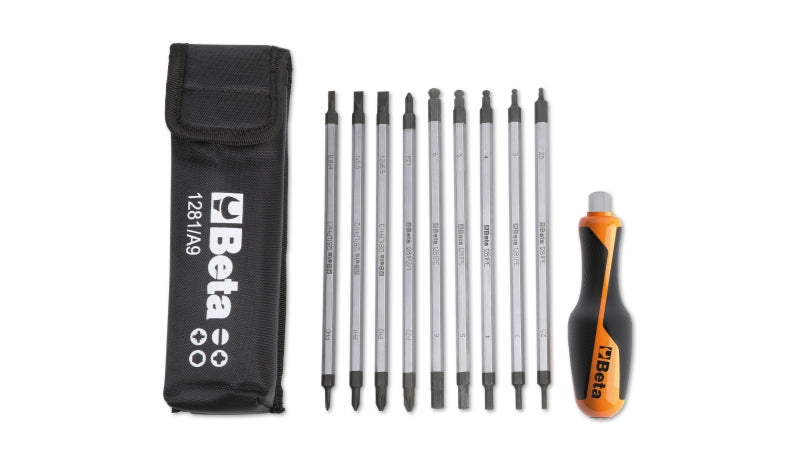 9 Reversible Screwdrivers 1 Accessory in Case - Beta Tools 1281BG/A9 - Image 1
