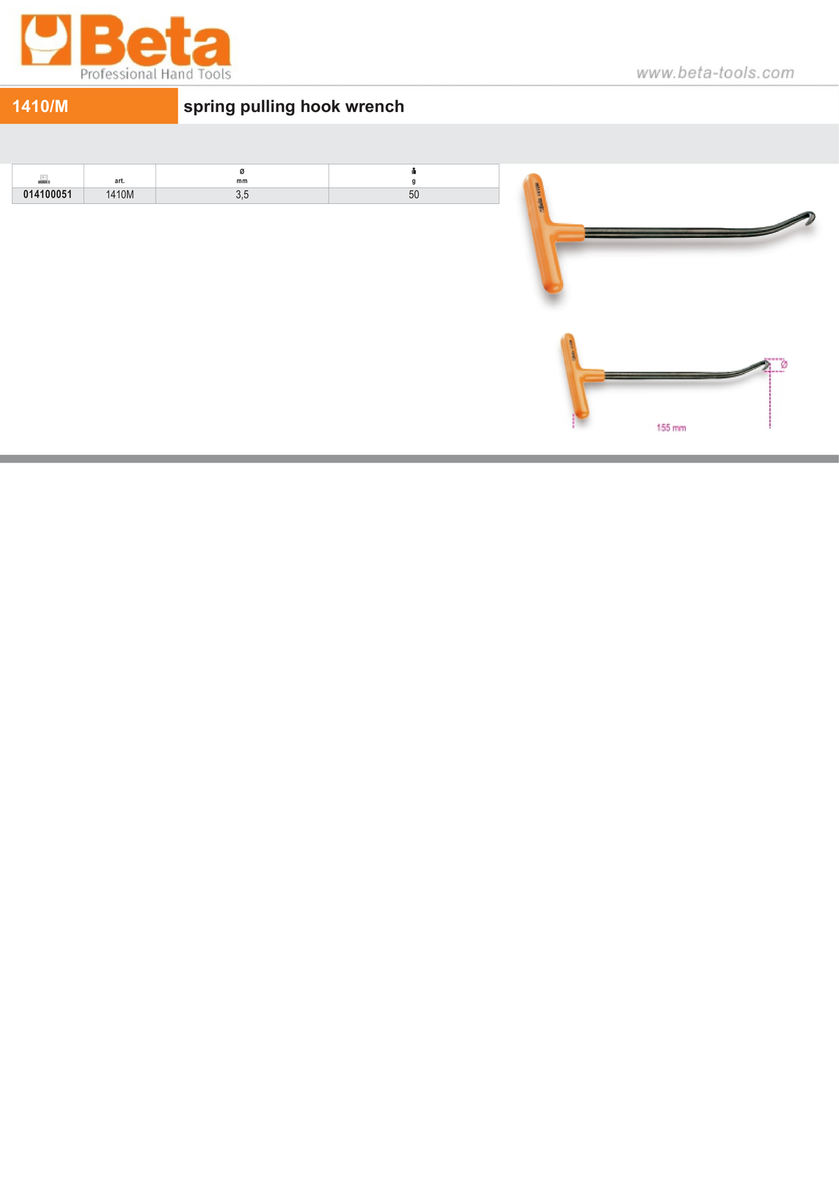 Spring Pulling Hook Wrench 3.5mm - Beta Tools 1410M - Image 3