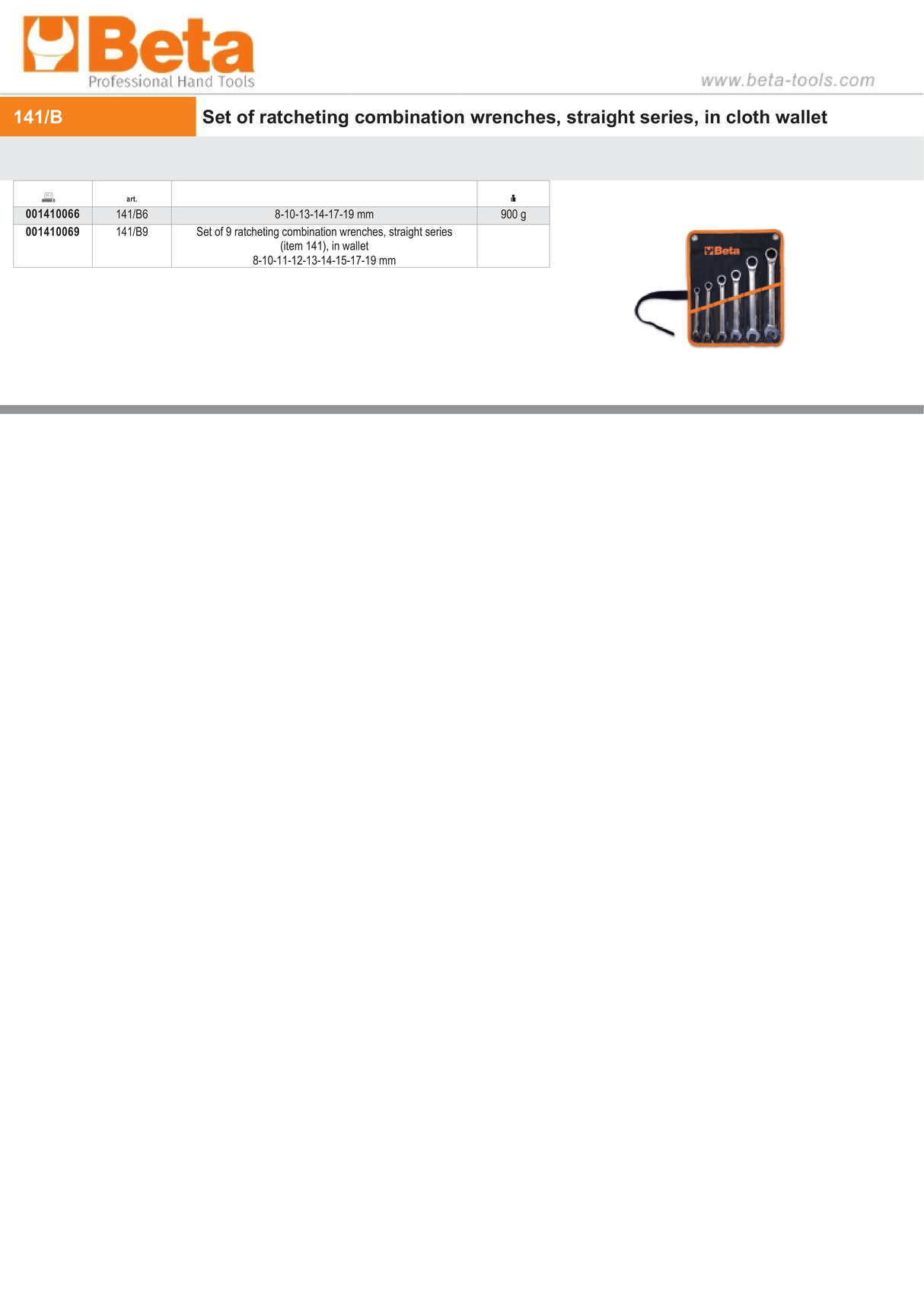 Ratcheting Combination Spanner Wrench Set in Wallet 8mm - 19mm - Beta Tools 141/B9 - Image 3