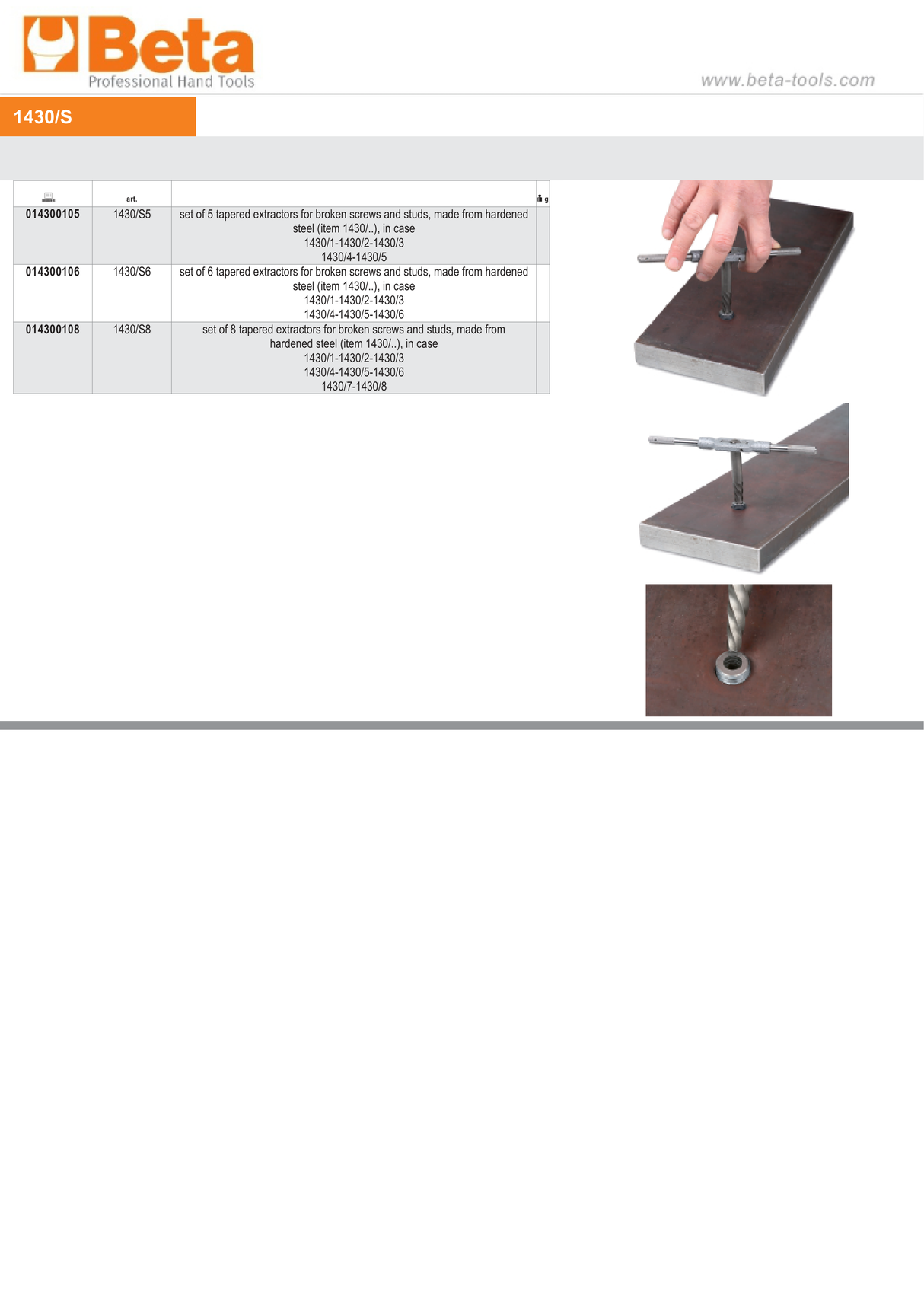 Set of 5 Tapered Extractors for Broken Screws and Studs Hardened Steel in Case - Beta Tools 1430/S5 - Image 5