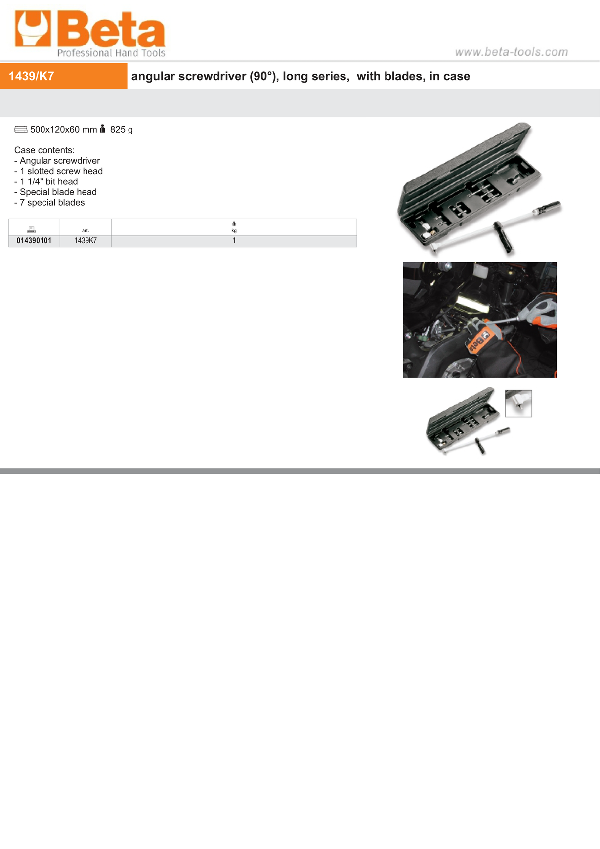Angular Screwdriver 90 Long Series with Blades in Case - Beta Tools 1439K7 - Image 4
