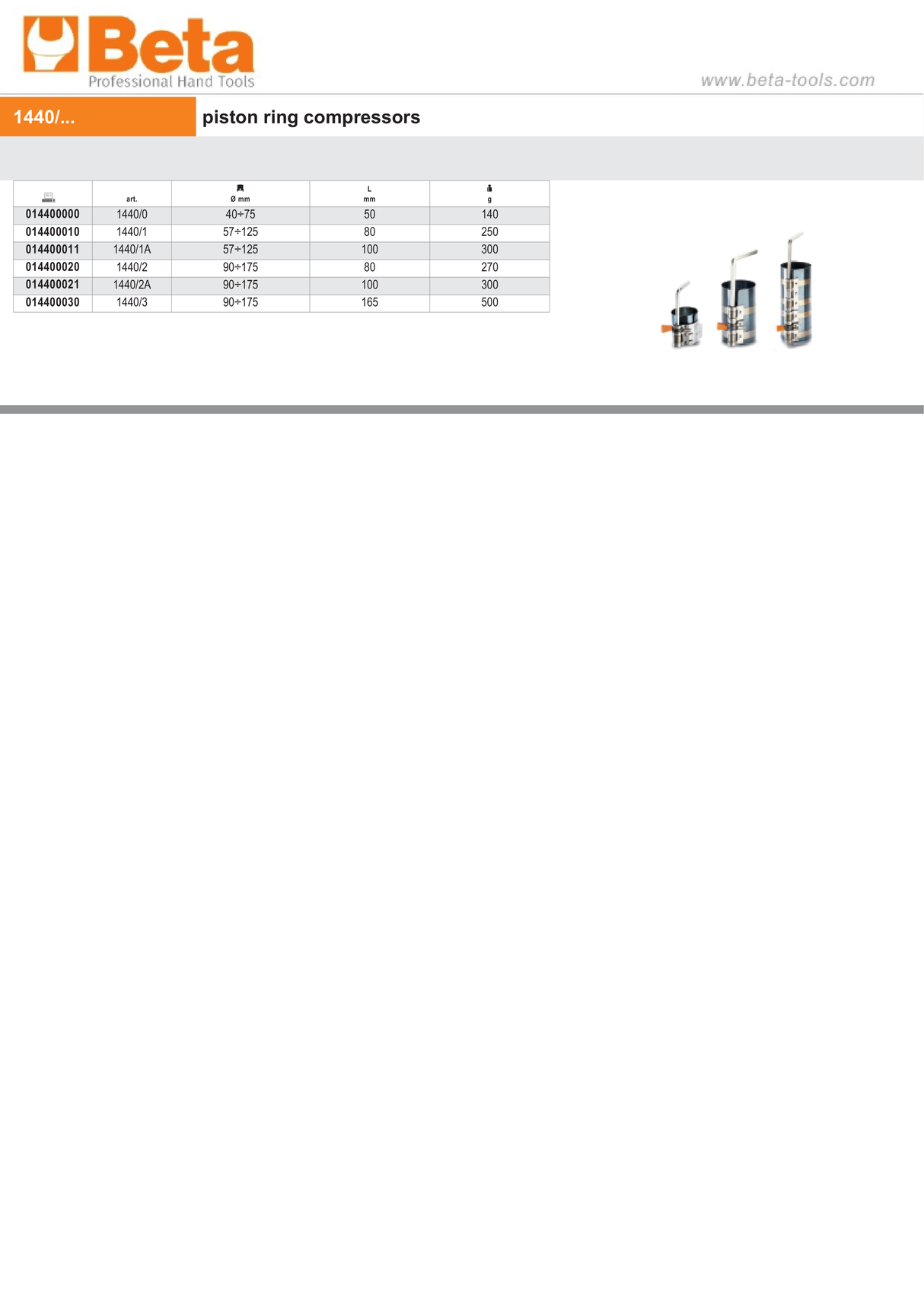 Piston Ring Compressors 57mm - 125mm - Beta Tools 1440/1A - Image 2