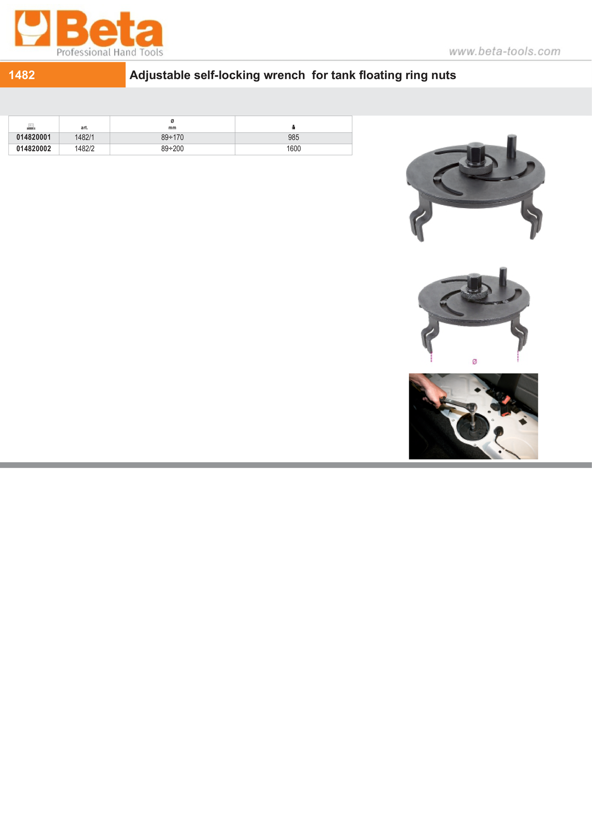 Adjustable Self-Locking Wrench for Tank Floating Ring Nuts 89mm - 170mm - Beta Tools 1482/1 - Image 4