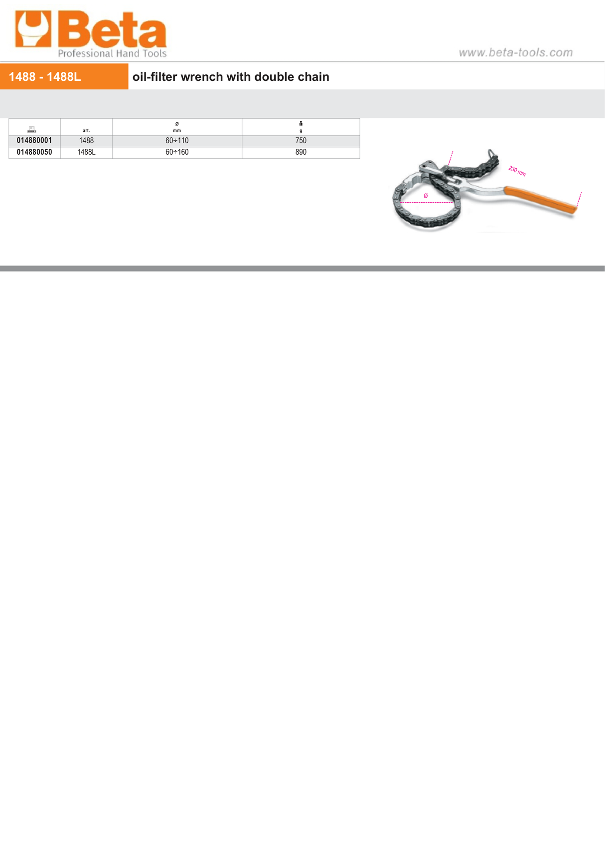 Oil-Filter Wrench with Double Chain 60mm-110mm - Beta Tools 1488 - Image 3