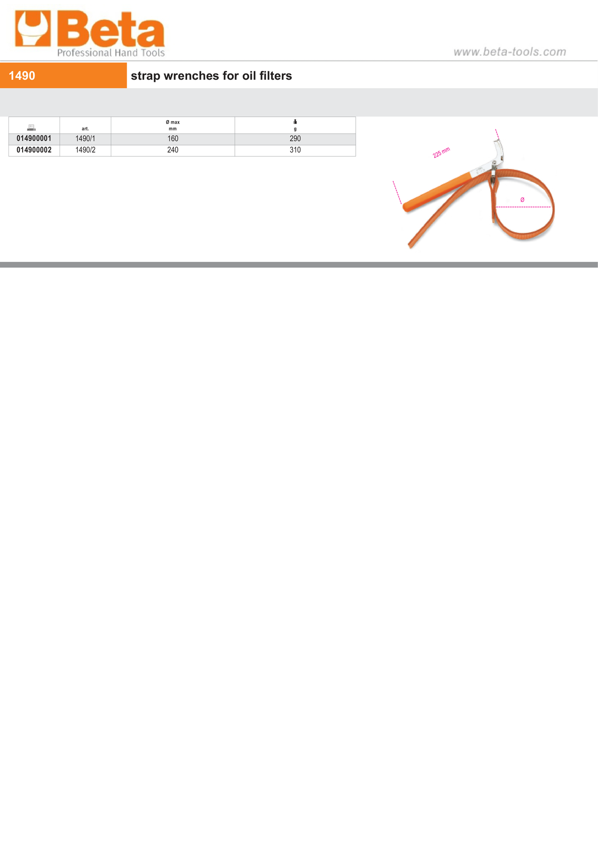 Strap Wrench for Oil Filters Up to 160mm - Beta Tools 1490/1 - Image 2