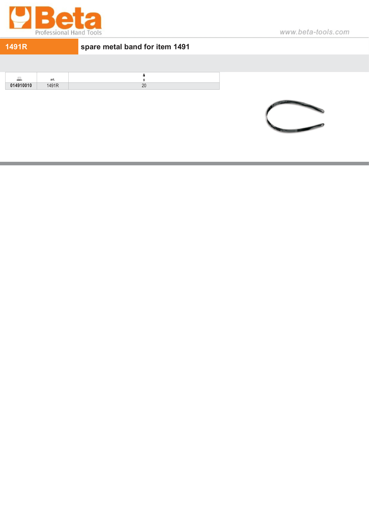 Spare Metal Band for Adjustable Oil Filter Wrench - Beta Tools 1491R - Image 2