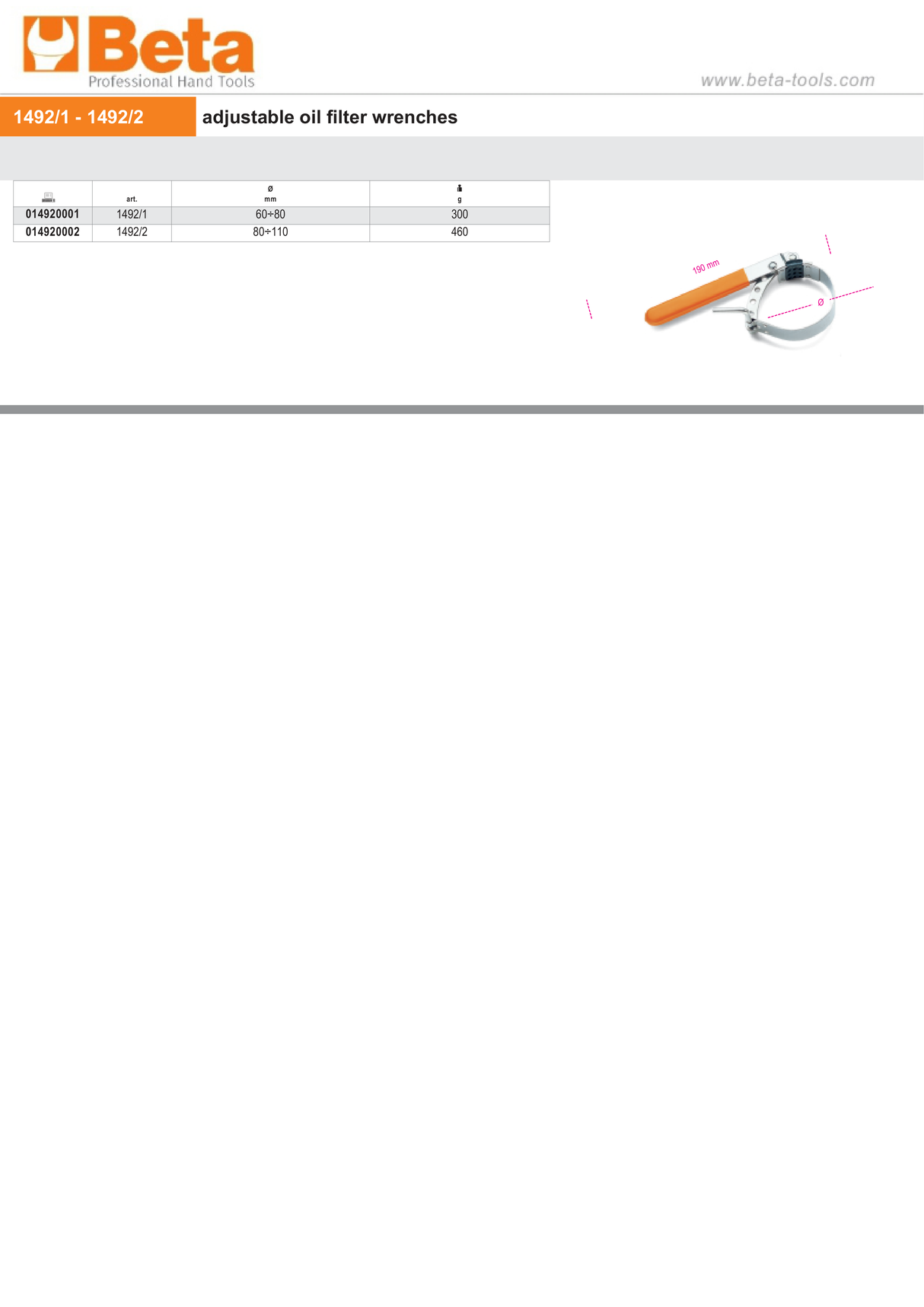 Adjustable Oil Filter Wrench 80-110mm - Beta Tools 1492/2 - Image 3