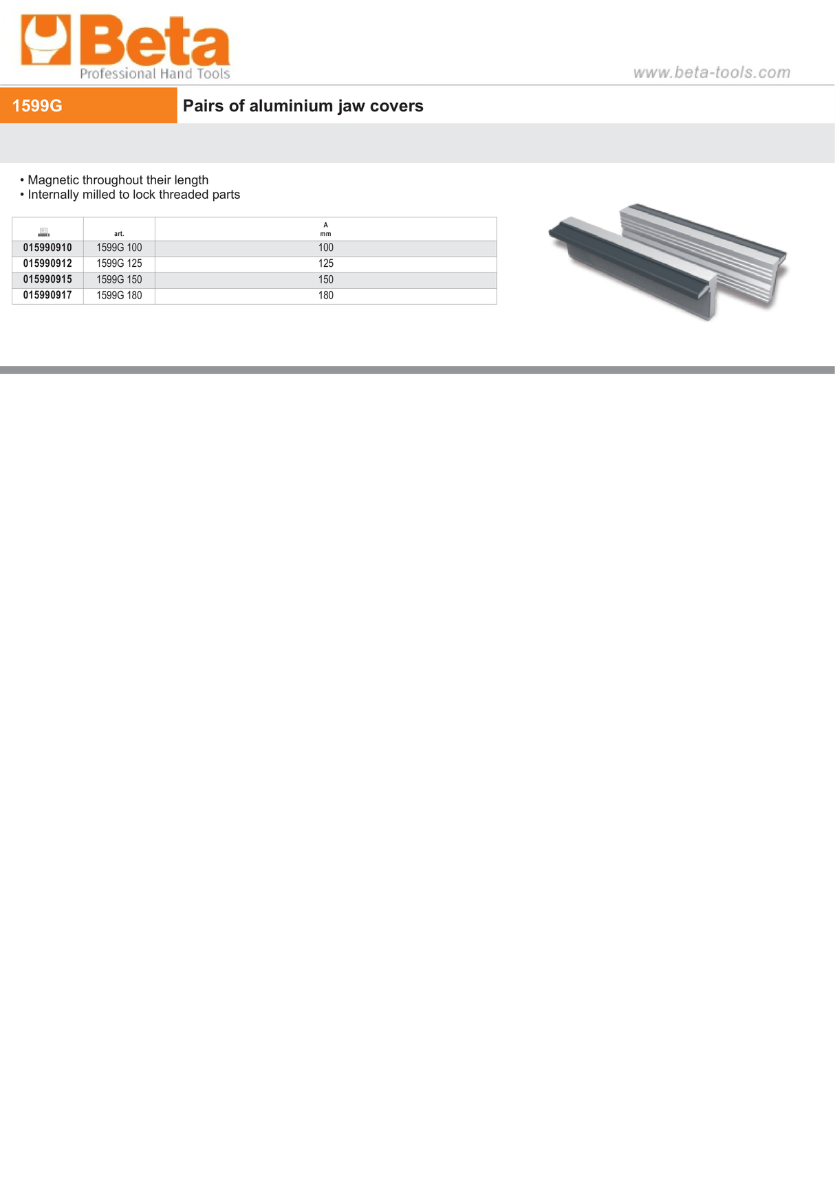 Aluminum Jaw Covers 150mm Pair - Beta Tools 1599G 150 - Image 2