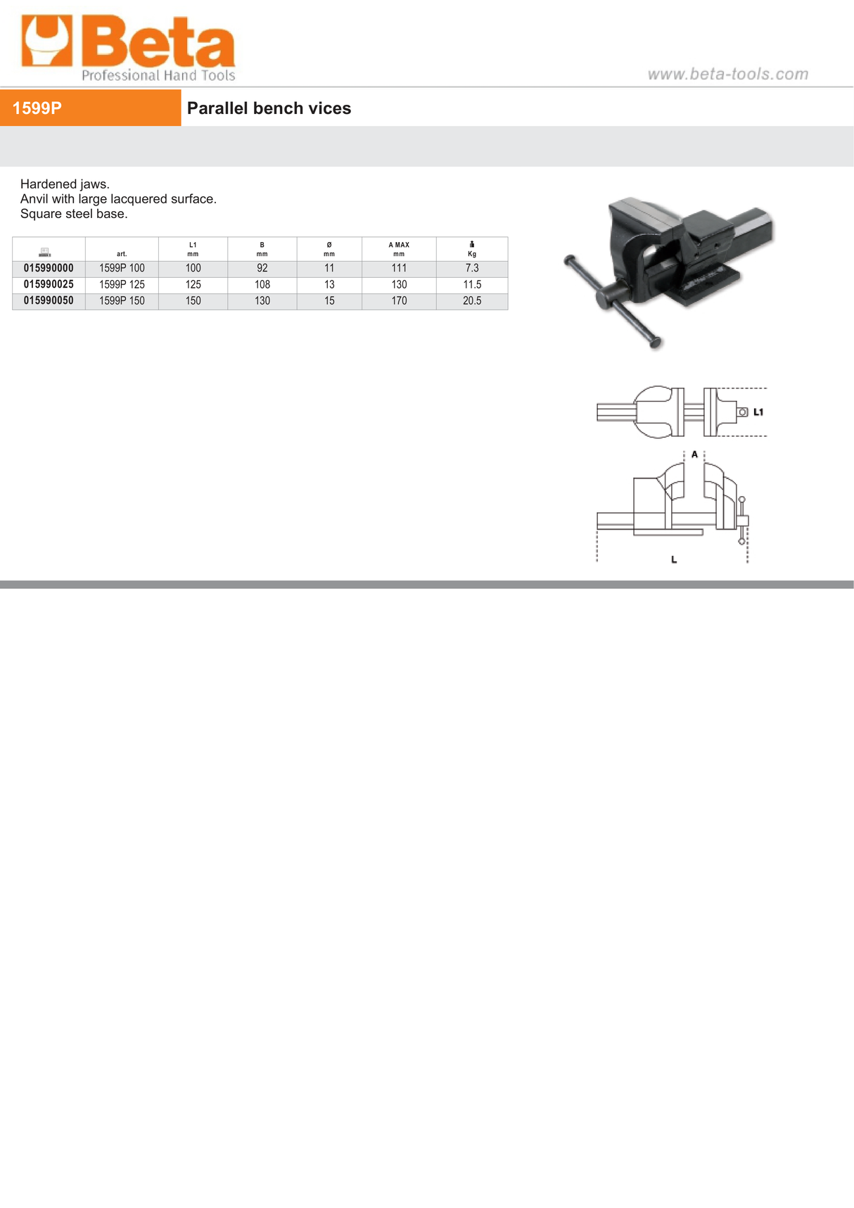 Parallel Bench Vice 125mm Jaws - Beta Tools 1599P 125 - Image 3