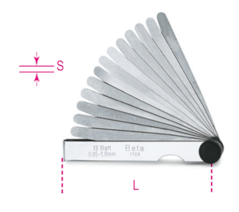 Metric Feeler Gauges with Steel Blades 0.05-0.5mm - Beta Tools 1708/8 - Image 1