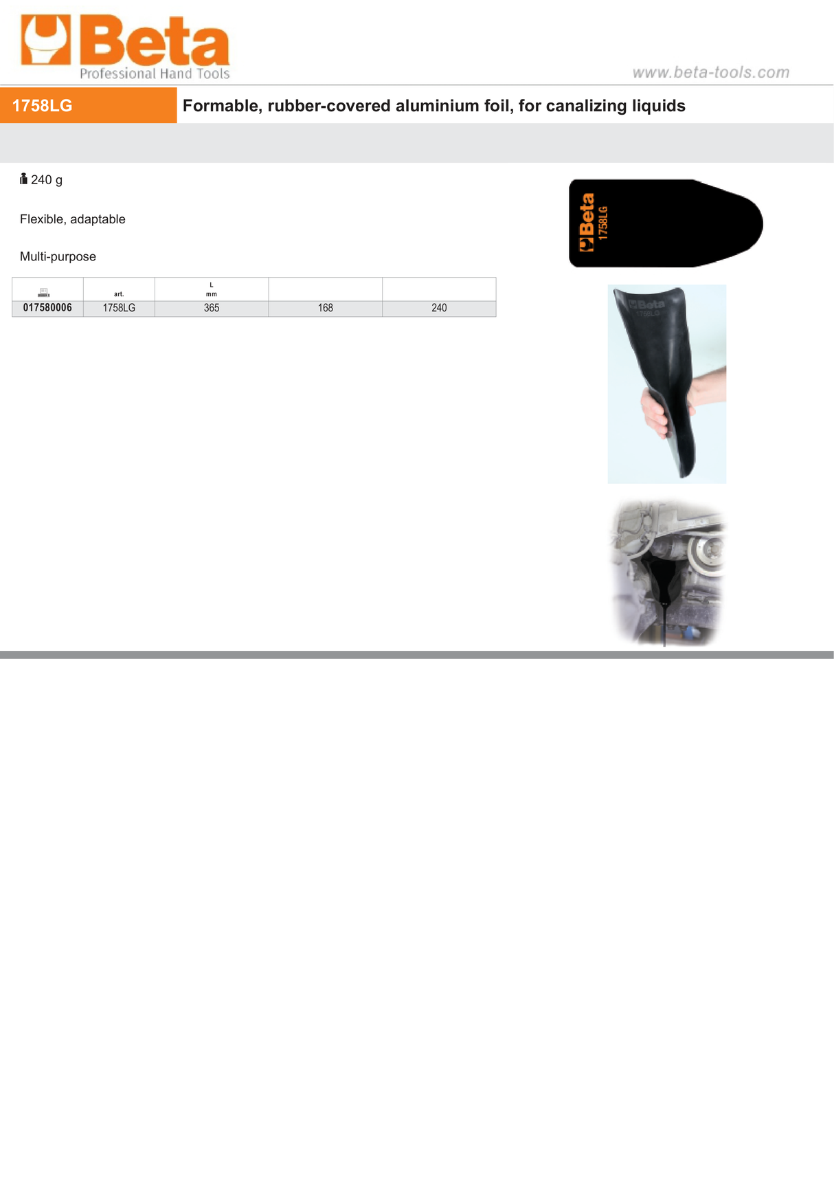 Formable Rubber-Covered Aluminum Foil for Liquid Channeling 365mm - Beta Tools 1758LG - Image 4