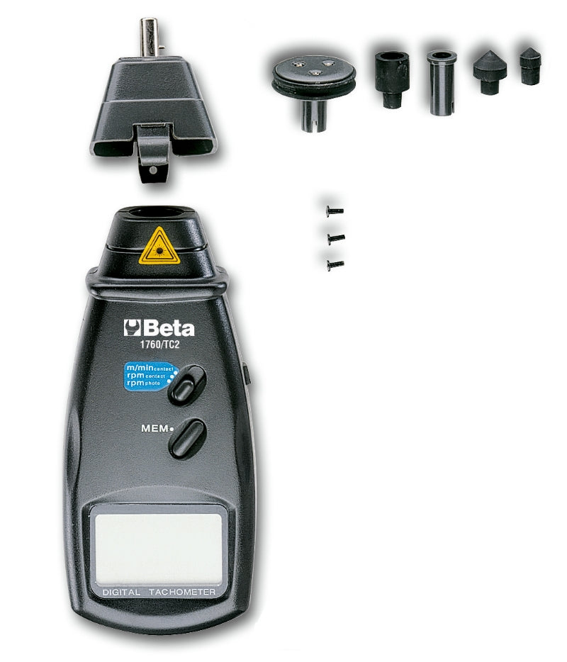 Combination Contact/Non-Contact Digital Tachometer 2.5-99,999 RPM 230mm - Beta Tools 1760/TC2 - Image 1