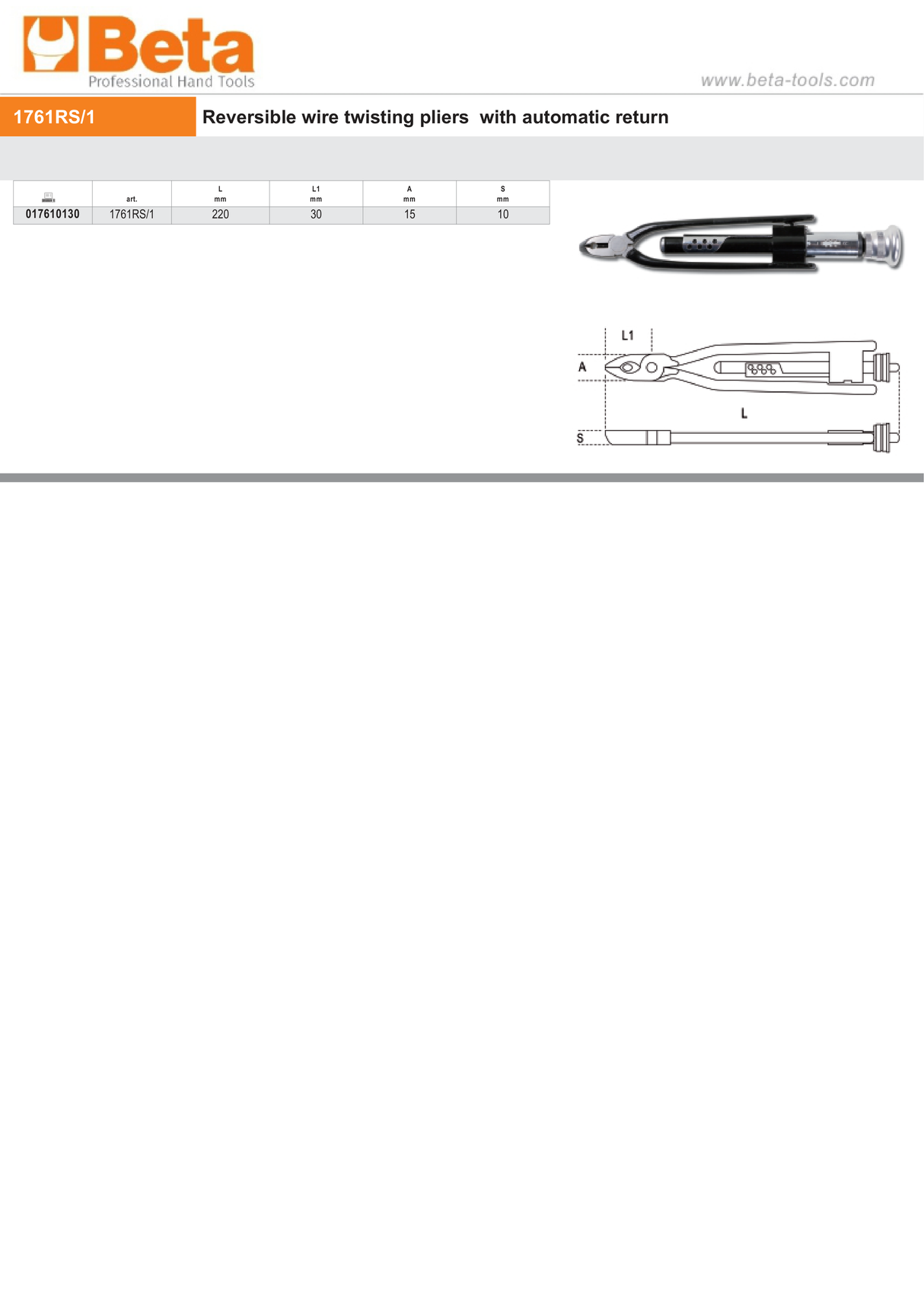 Reversible Wire Twisting Pliers with Automatic Return 220mm - Beta Tools 1761RS/1 - Image 3