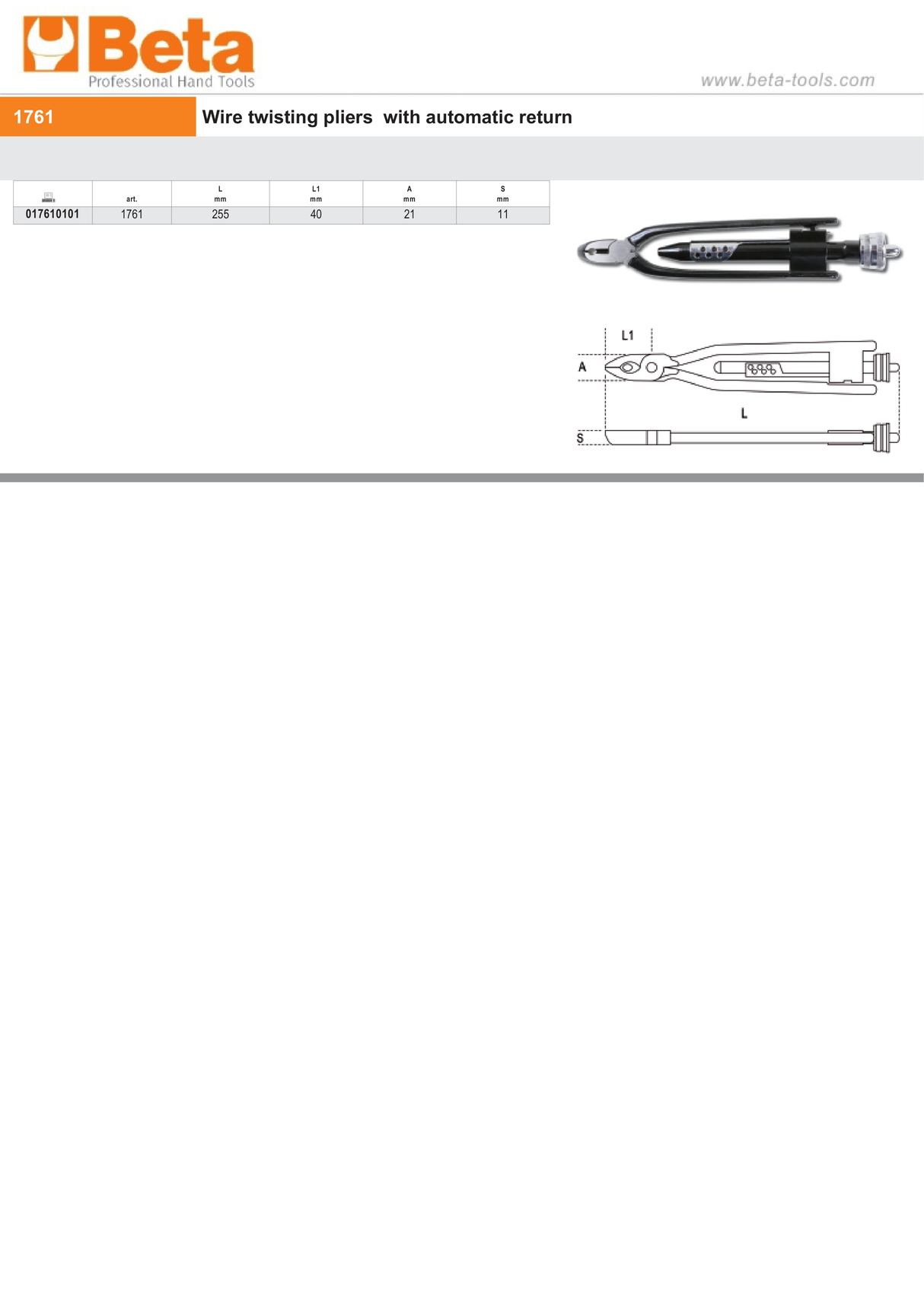 Wire Twisting Pliers with Automatic Return 255mm - Beta Tools 1761 - Image 3