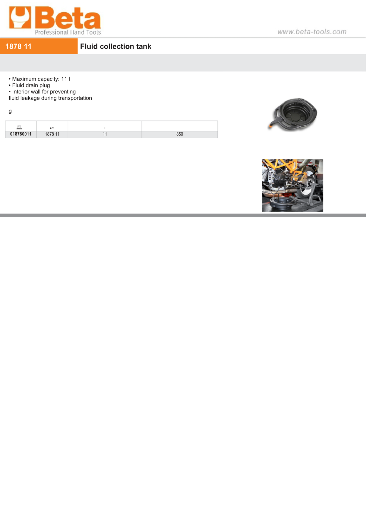 Fluid Collection Tank 11L with Drain Plug - Beta Tools 1878 11 - Image 4