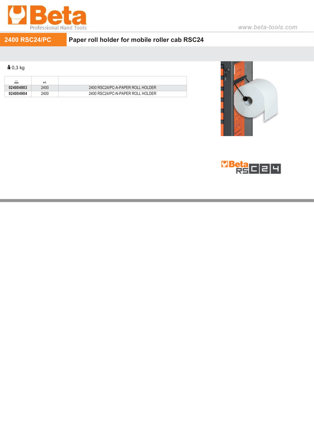 Paper Roll Holder Anthracite Grey - Beta Tools 2400 RSC24/PC-A - Image 3