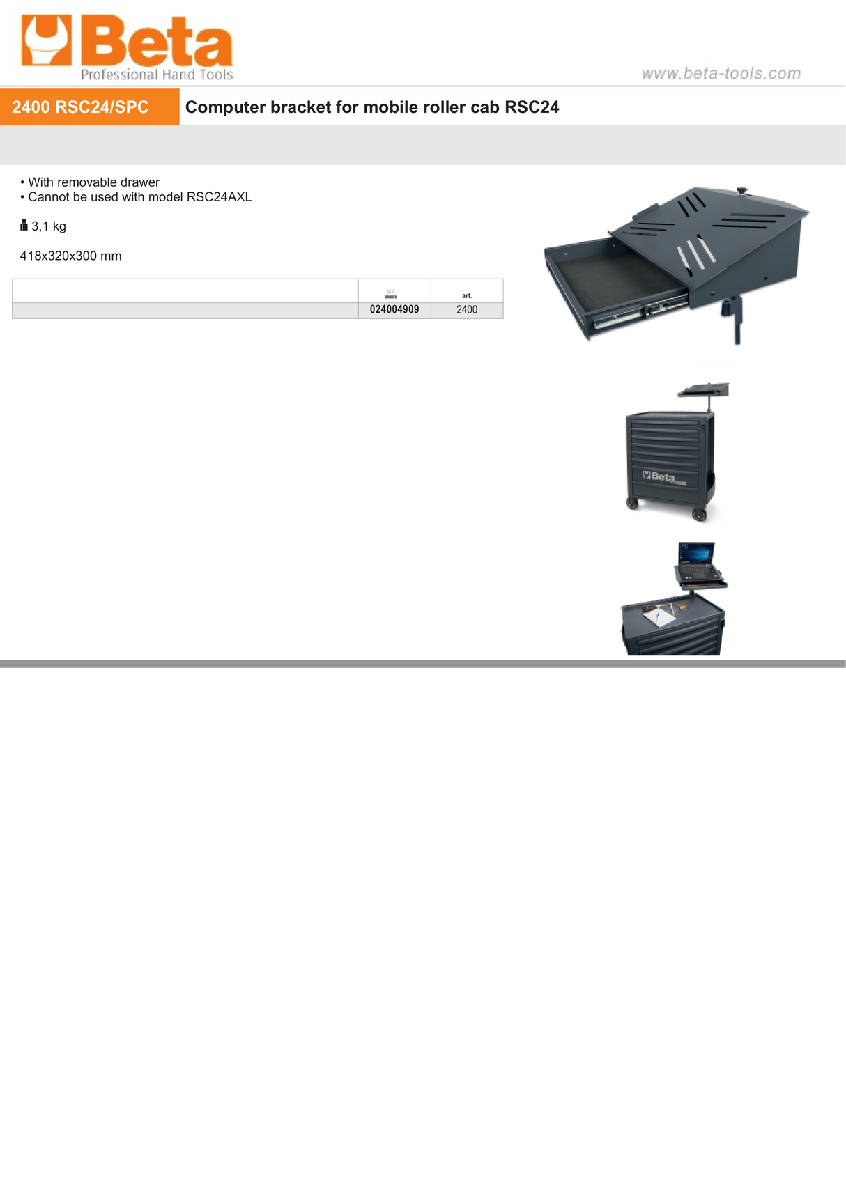 Computer Bracket for Mobile Roller Cab RSC24 - Beta Tools 2400 RSC24/SPC - Image 4