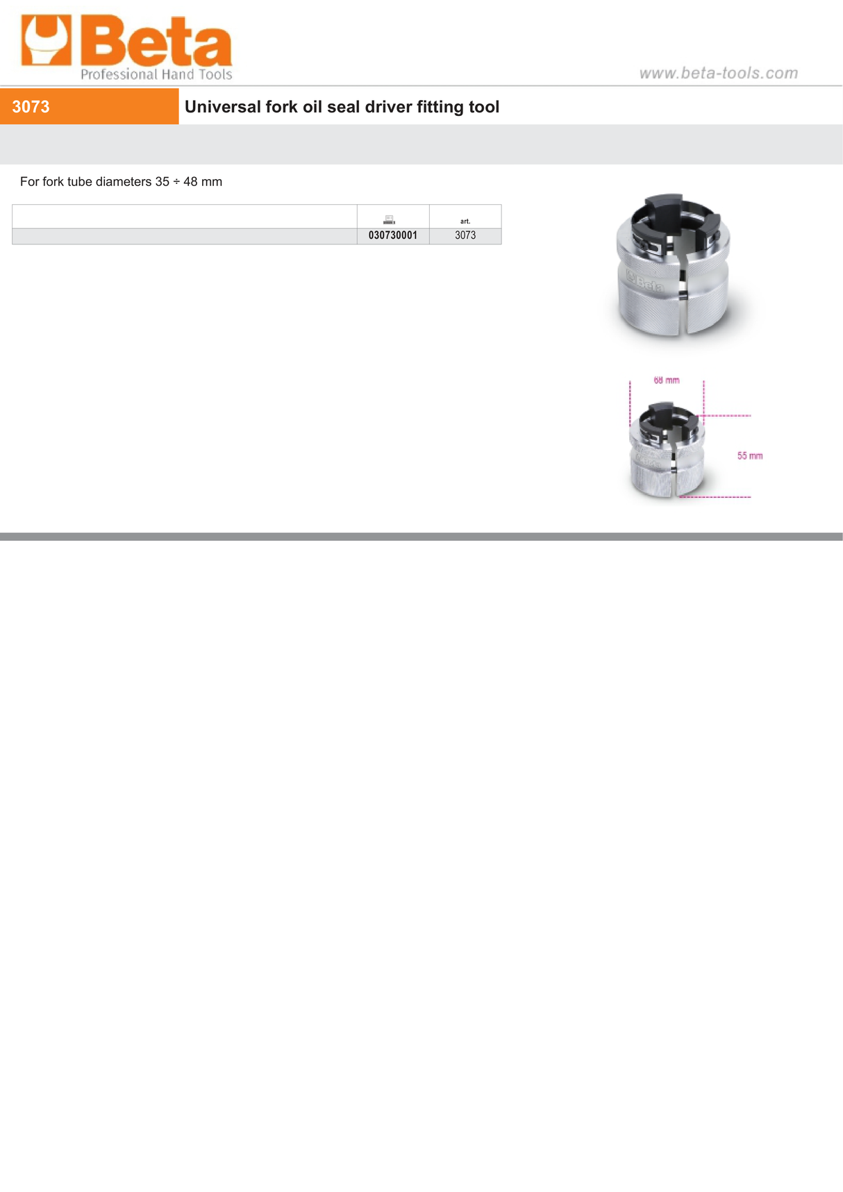 Universal Fork Oil Seal Driver Fitting Tool 35mm - 48mm - Beta Tools 3073 - Image 3