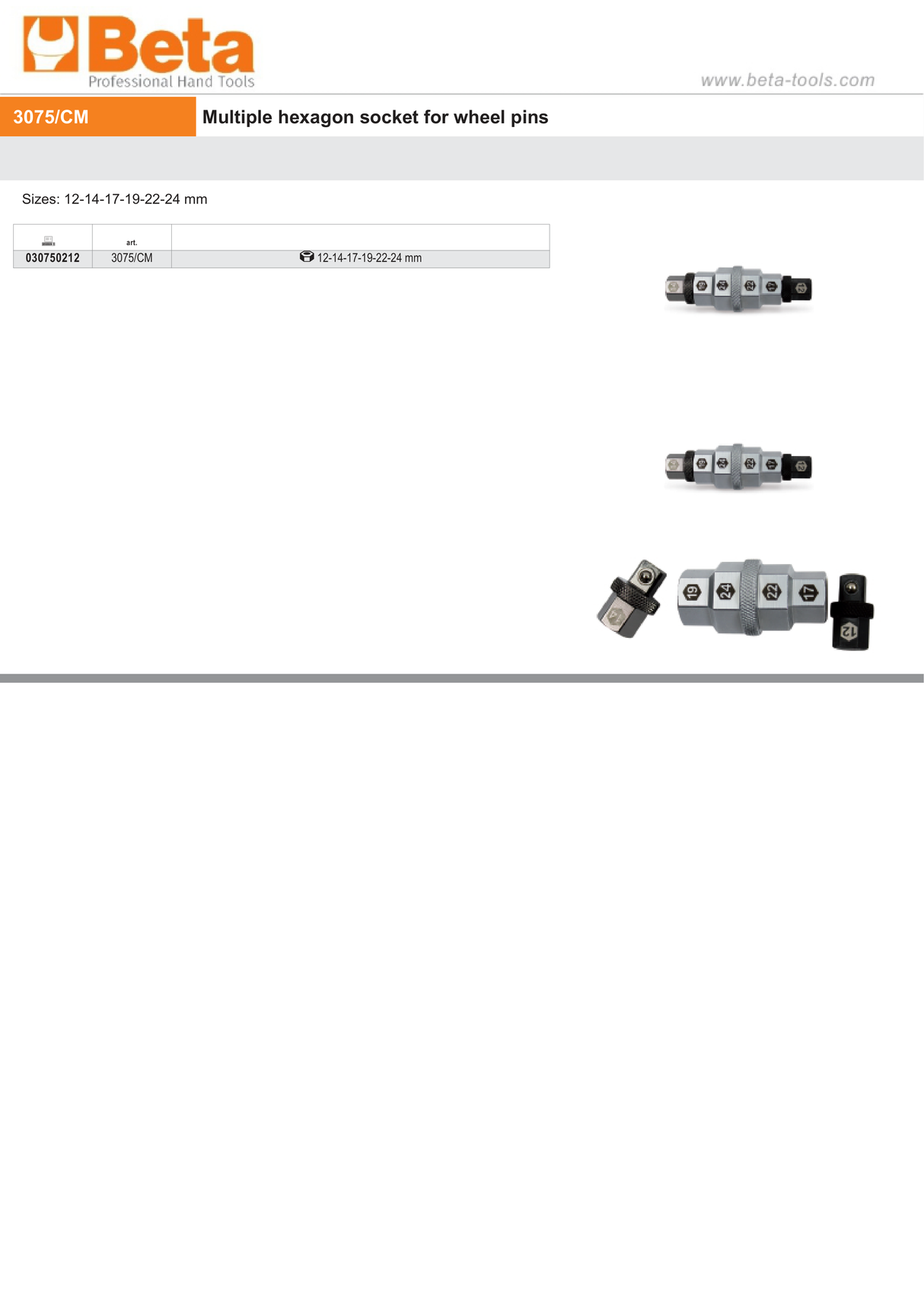Multiple Hexagon Socket for Wheel Pins 12mm - 24mm - Beta Tools 3075/CM - Image 4