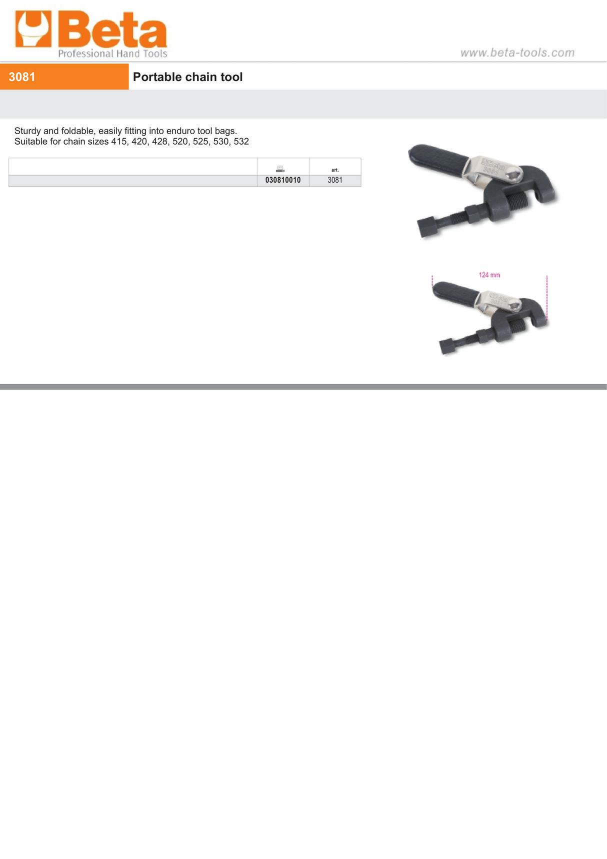 Portable Chain Tool for Sizes 415 - 532 - Beta Tools 3081 - Image 3