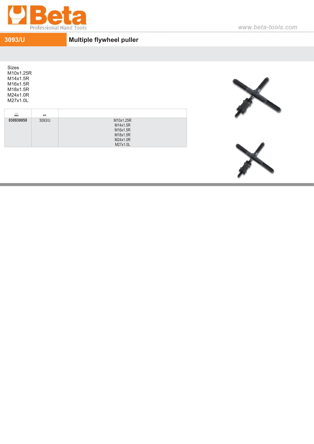 Multiple Flywheel Puller M10x1.25R - M27x1.0L - Beta Tools 3093/U - Image 3