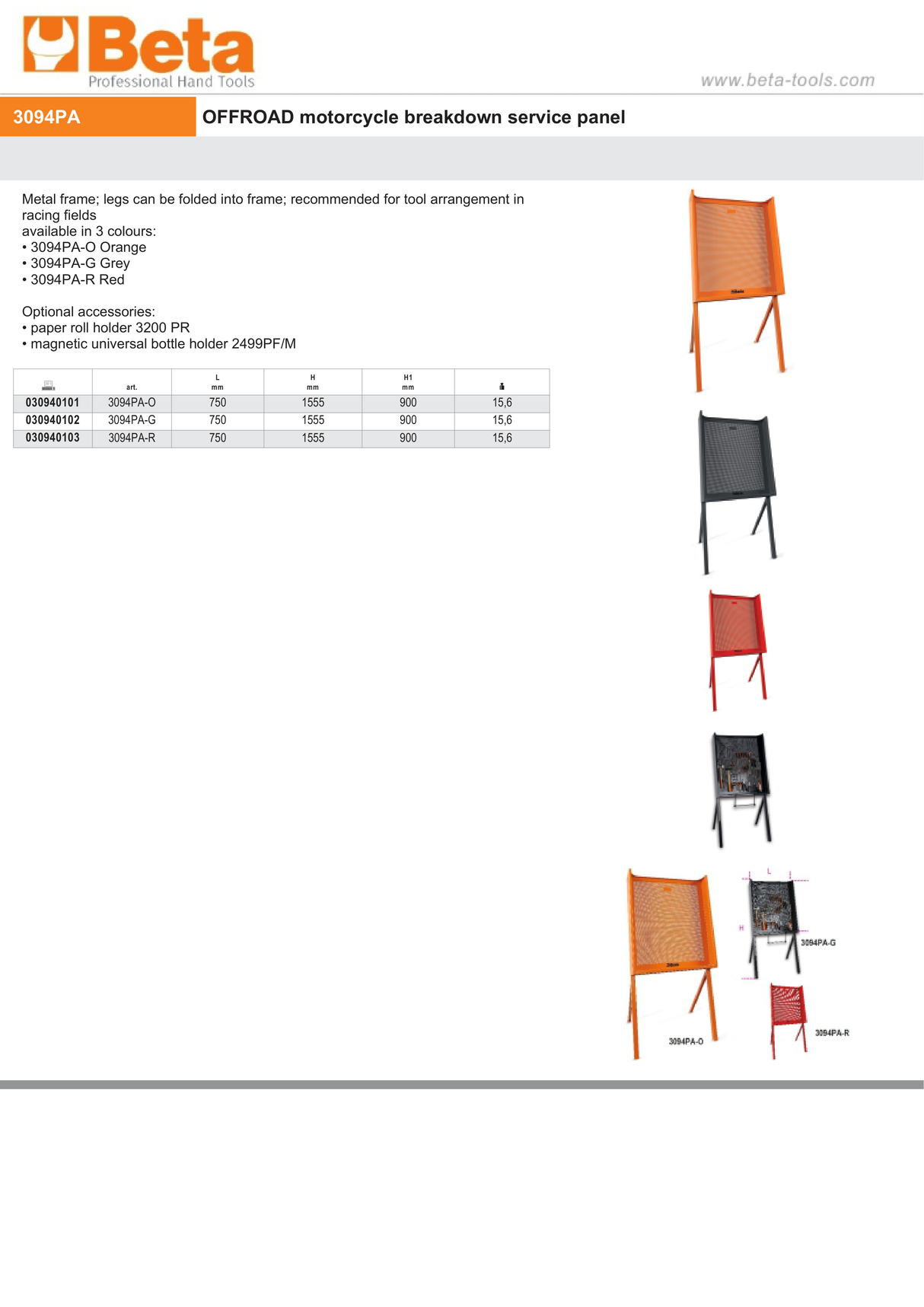 Offroad Motorcycle Breakdown Service Panel Orange 750mm - Beta Tools 3094PA-O - Image 4