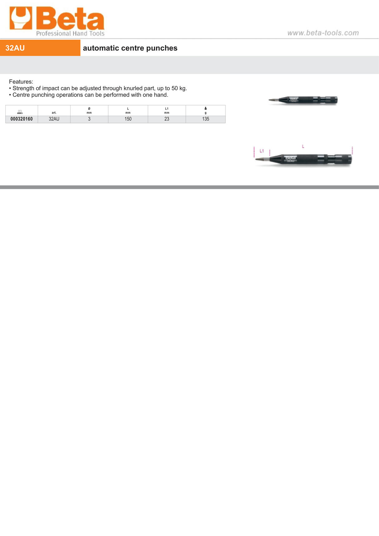 Automatic Centre Punch 3mm - Beta Tools 32AU - Image 3