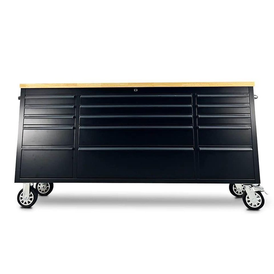 72" Matte Black Powder-Coated Steel 15-Drawer Tool Chest