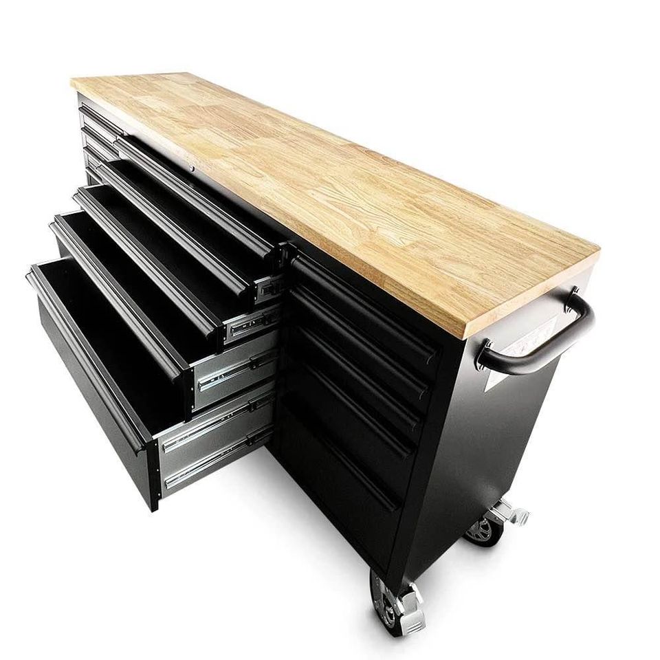 72" Matte Black Powder-Coated Steel 15-Drawer Tool Chest