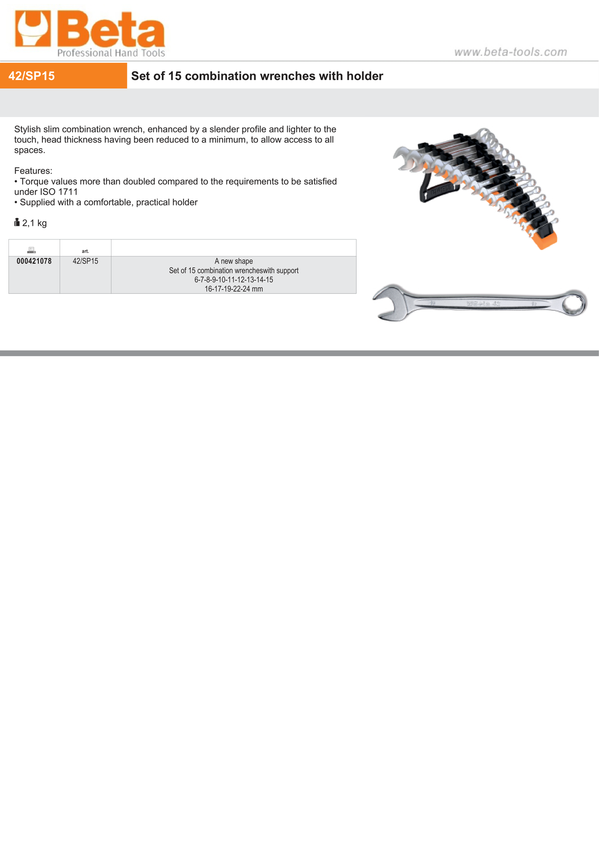 Combination Spanner Wrench Set with Support 6mm - 24mm - Beta Tools 42/SP15 - Image 4