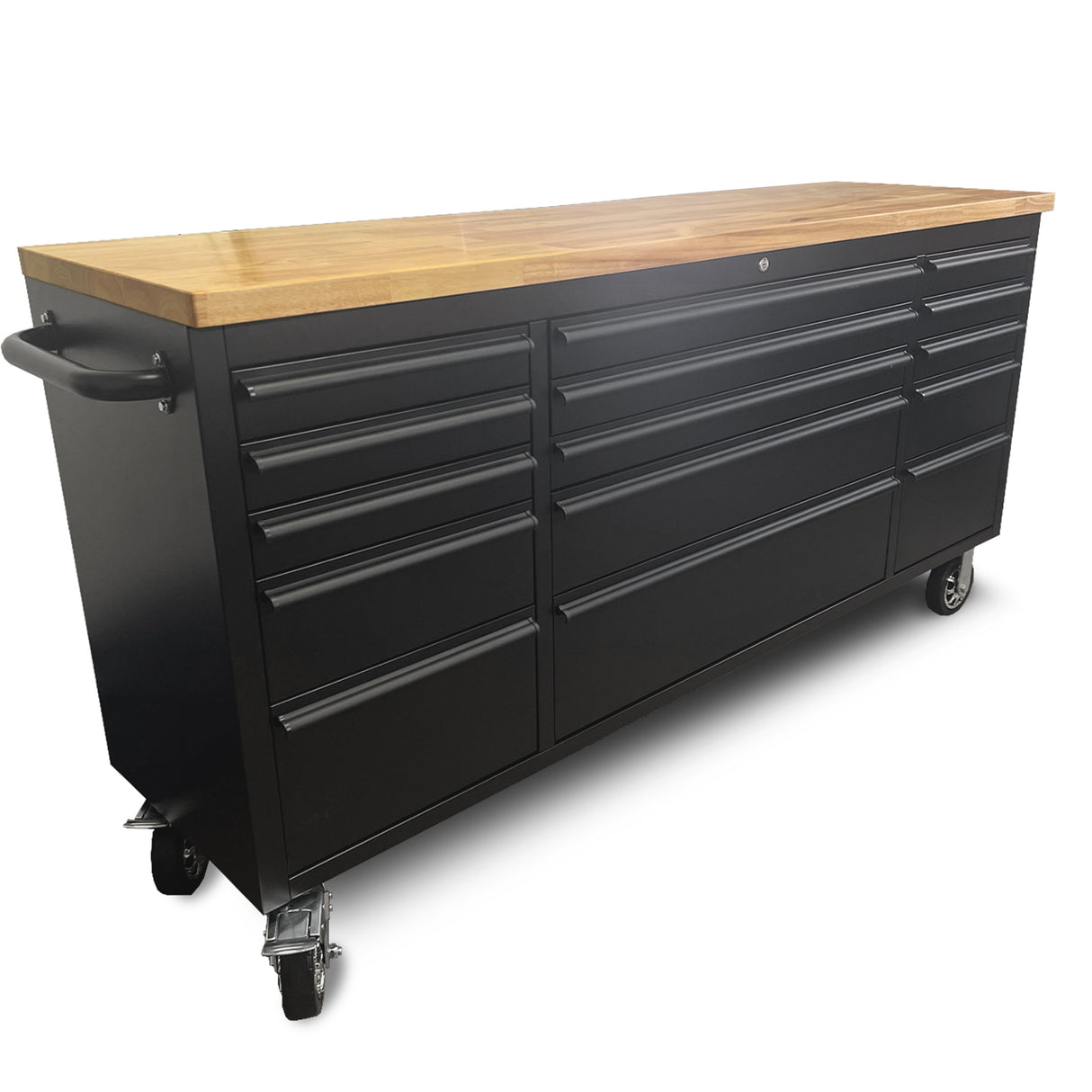 72" Matte Black Powder-Coated Steel 15-Drawer Tool Chest