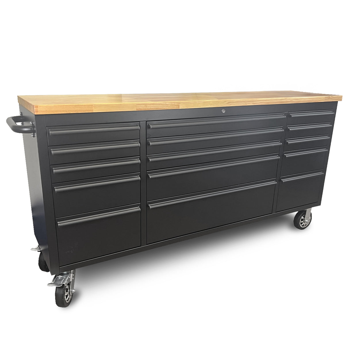 72" Matte Black Powder-Coated Steel 15-Drawer Tool Chest