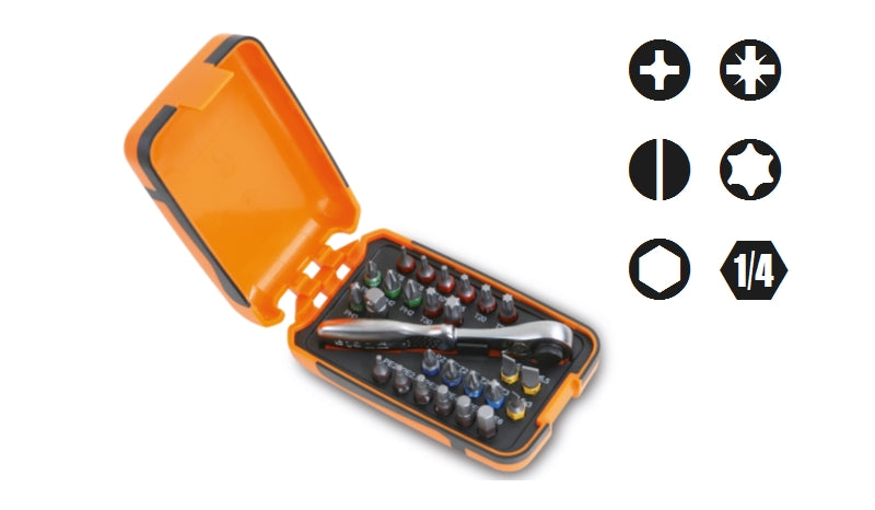 25 Bits, 1 Connector, Reversible Ratchet in Plastic Case - Beta Tools 860/C27 - Image 1