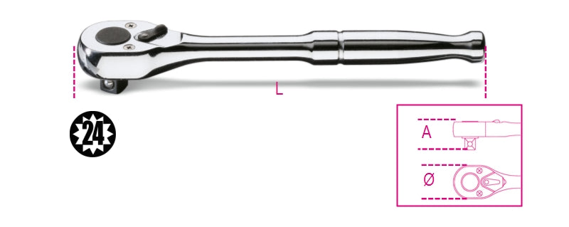 3/8" Drive Reversible Ratchet with Metal Handle 178mm - Beta Tools 910M/55 - Image 1