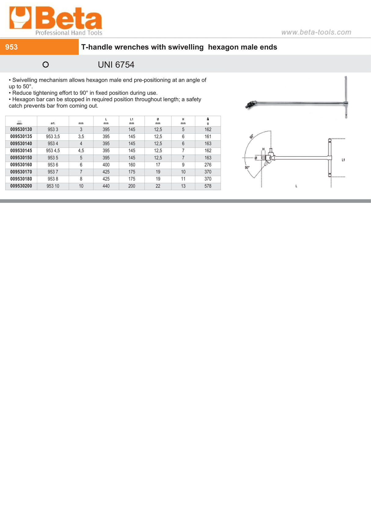 T-Handle Wrench with Swivelling Hexagon Male End 5mm - Beta Tools 953 5 - Image 3