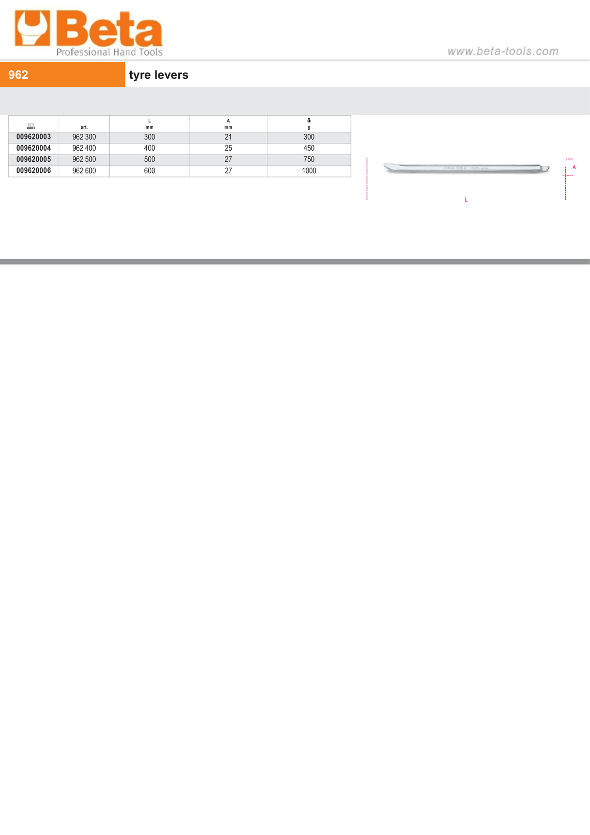 Tyre Lever 600mm Length - Beta Tools 962 600 - Image 2