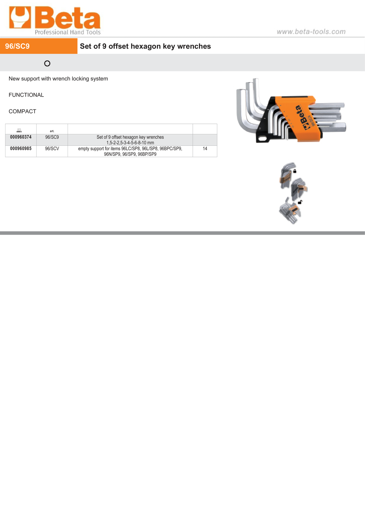 Set of 9 Offset Hexagon Key Wrenches 1.5mm - 10mm - Beta Tools 96/SC9 - Image 4
