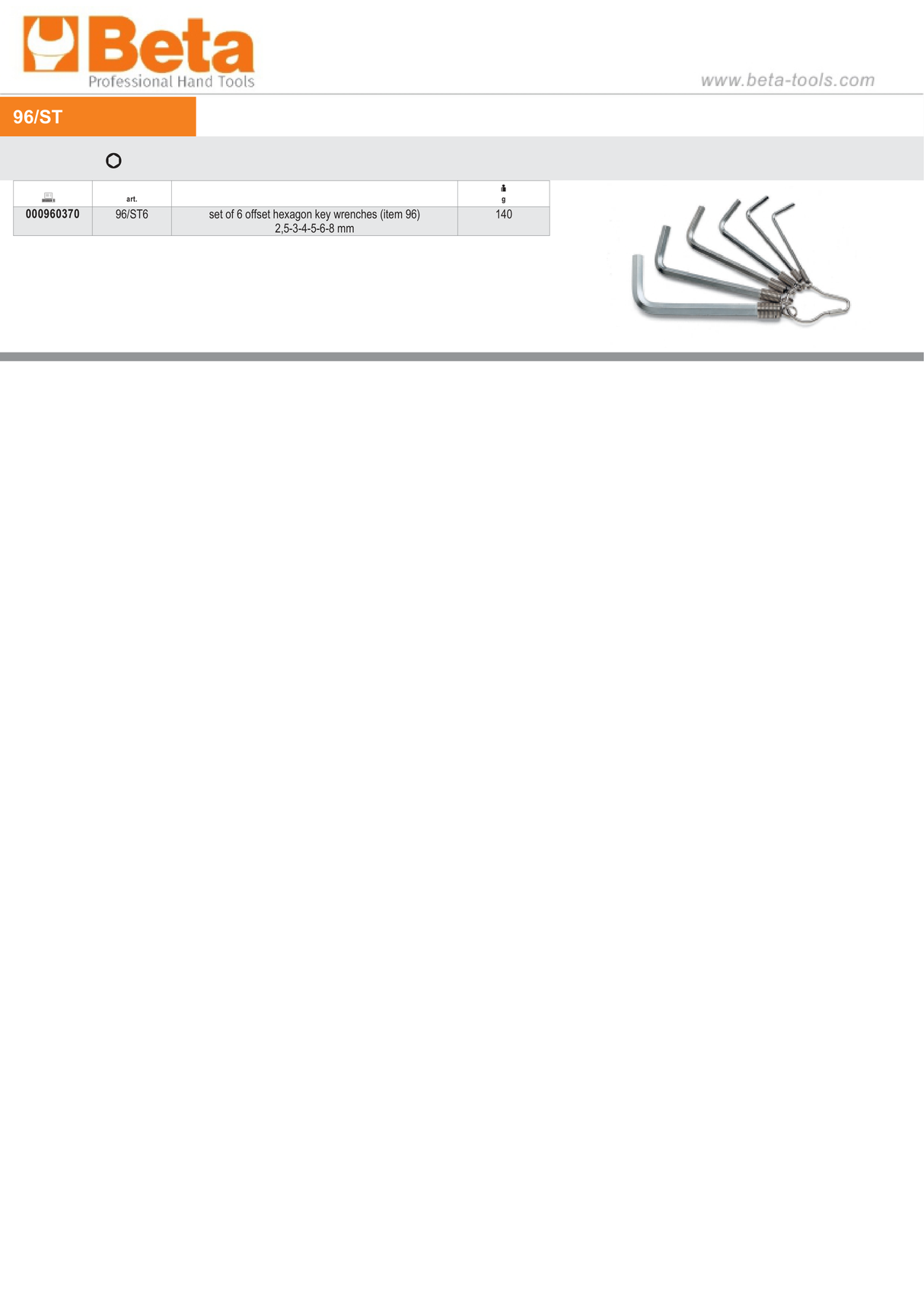 Set of 6 Offset Hexagon Key Wrenches 2.5mm - 8mm - Beta Tools 96/ST6 - Image 3