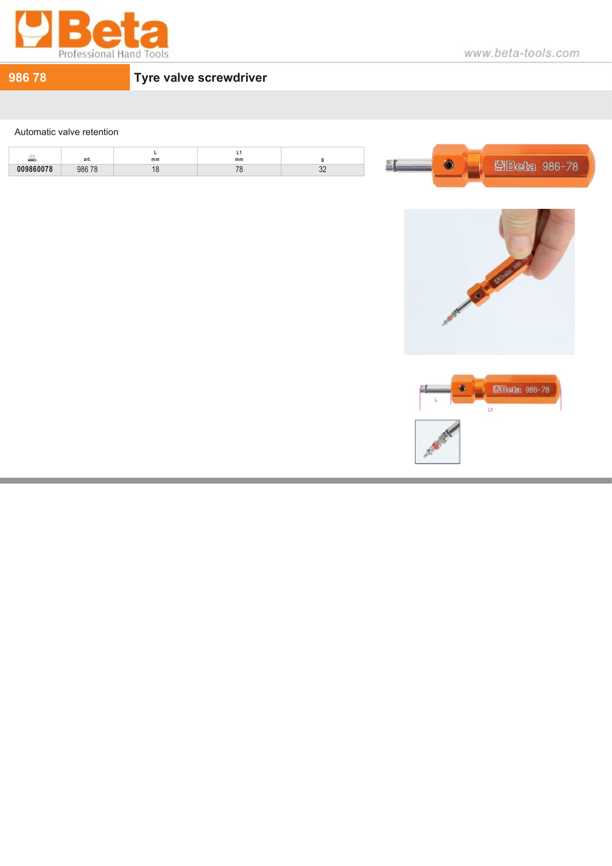 Tyre Valve Screwdriver 18mm - Beta Tools 986 78 - Image 5