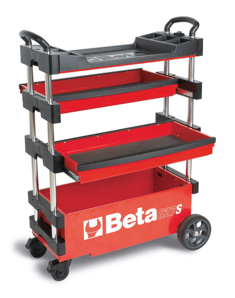 Folding Tool Trolley for Outdoor Jobs, 2 Drawers, 990x390x700mm, Centralized Lock, 160mm Fixed Castors - Beta Tools C27S-R - Image 2