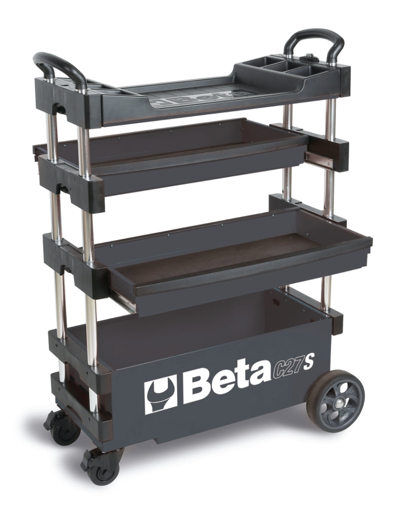 Folding Tool Trolley for Outdoor Jobs, 2 Drawers, 990x390x700mm, Centralized Lock, 160mm Fixed Castors - Beta Tools C27S-R - Image 3