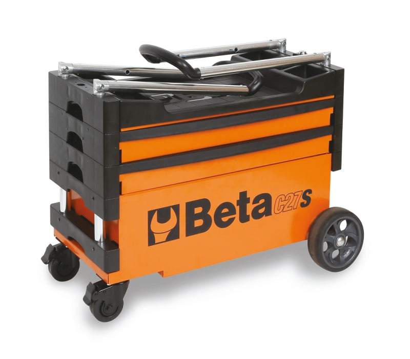 Folding Tool Trolley for Outdoor Jobs, 2 Drawers, 990x390x700mm, Centralized Lock, 160mm Fixed Castors - Beta Tools C27S-G - Image 4
