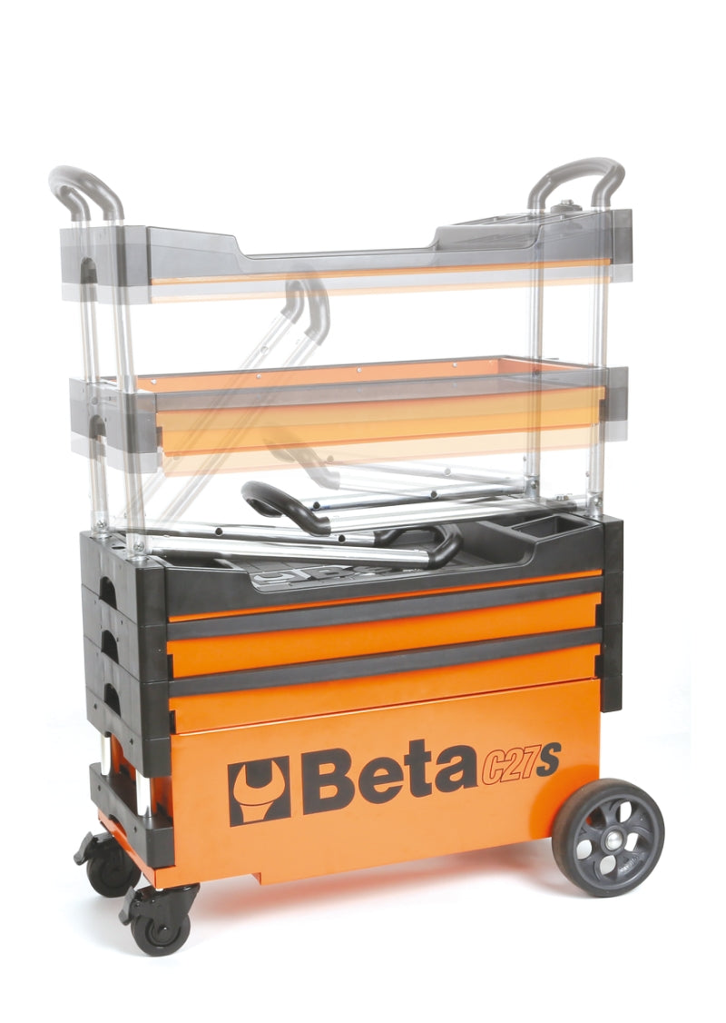 Folding Tool Trolley for Outdoor Jobs, 2 Drawers, 990x390x700mm, Centralized Lock, 160mm Fixed Castors - Beta Tools C27S-R - Image 5