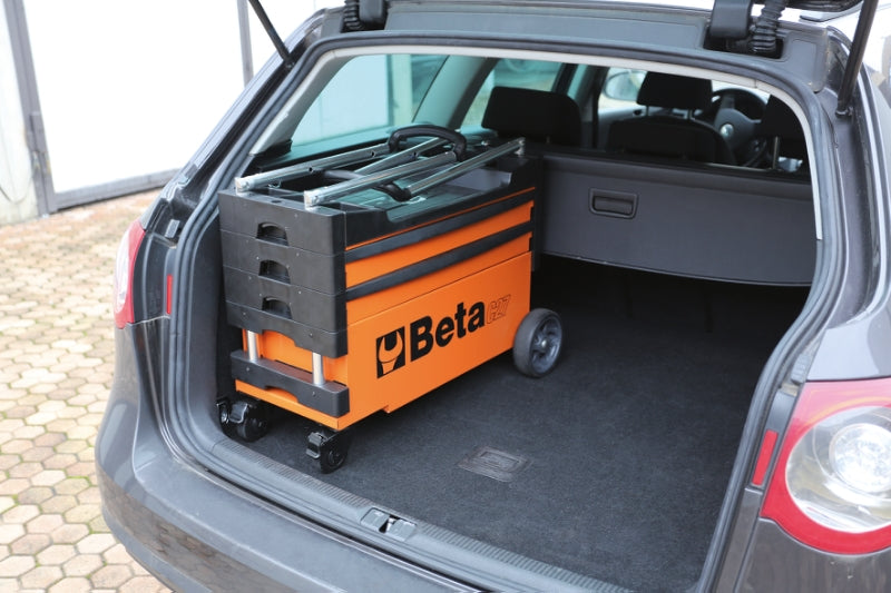 Folding Tool Trolley for Outdoor Jobs, 2 Drawers, 990x390x700mm, Centralized Lock, 160mm Fixed Castors - Beta Tools C27S-R - Image 6